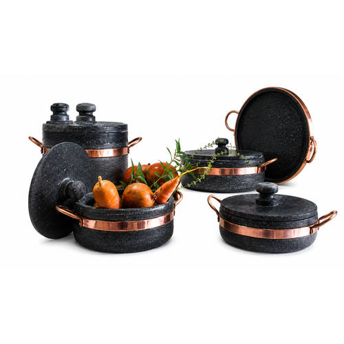 Conjunto Completo de Panelas de Pedra – 5 Peças + Pilão