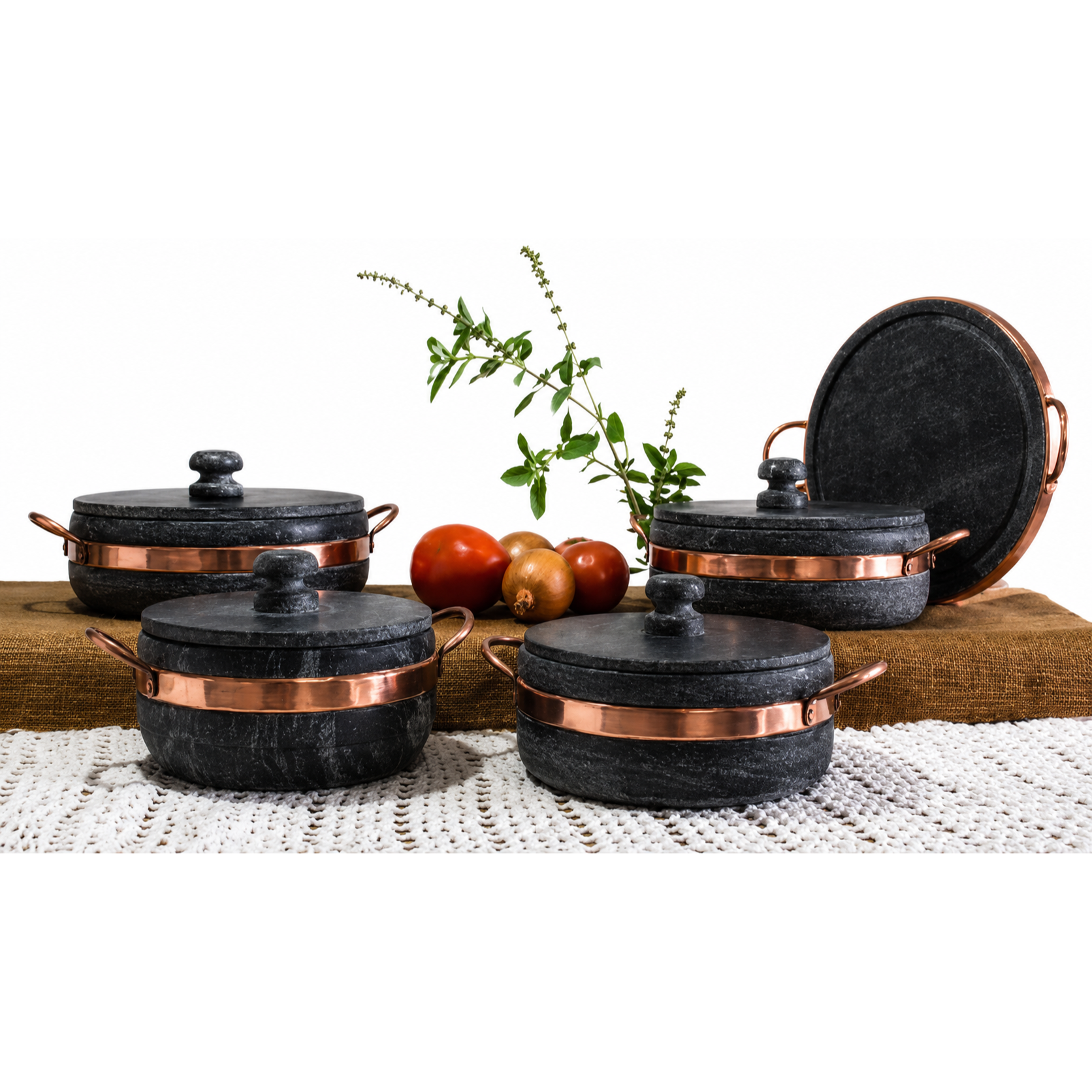 Conjunto de 4 Panelas de Pedra e 1 Grelha 1L | 1,5L | 2L | 3L + Brinde