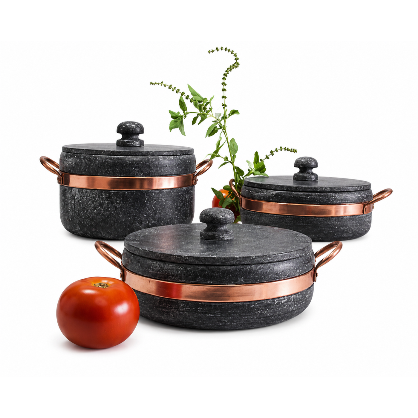 Conjunto de 3 Panelas de Pedra-Sabão (Grandes)