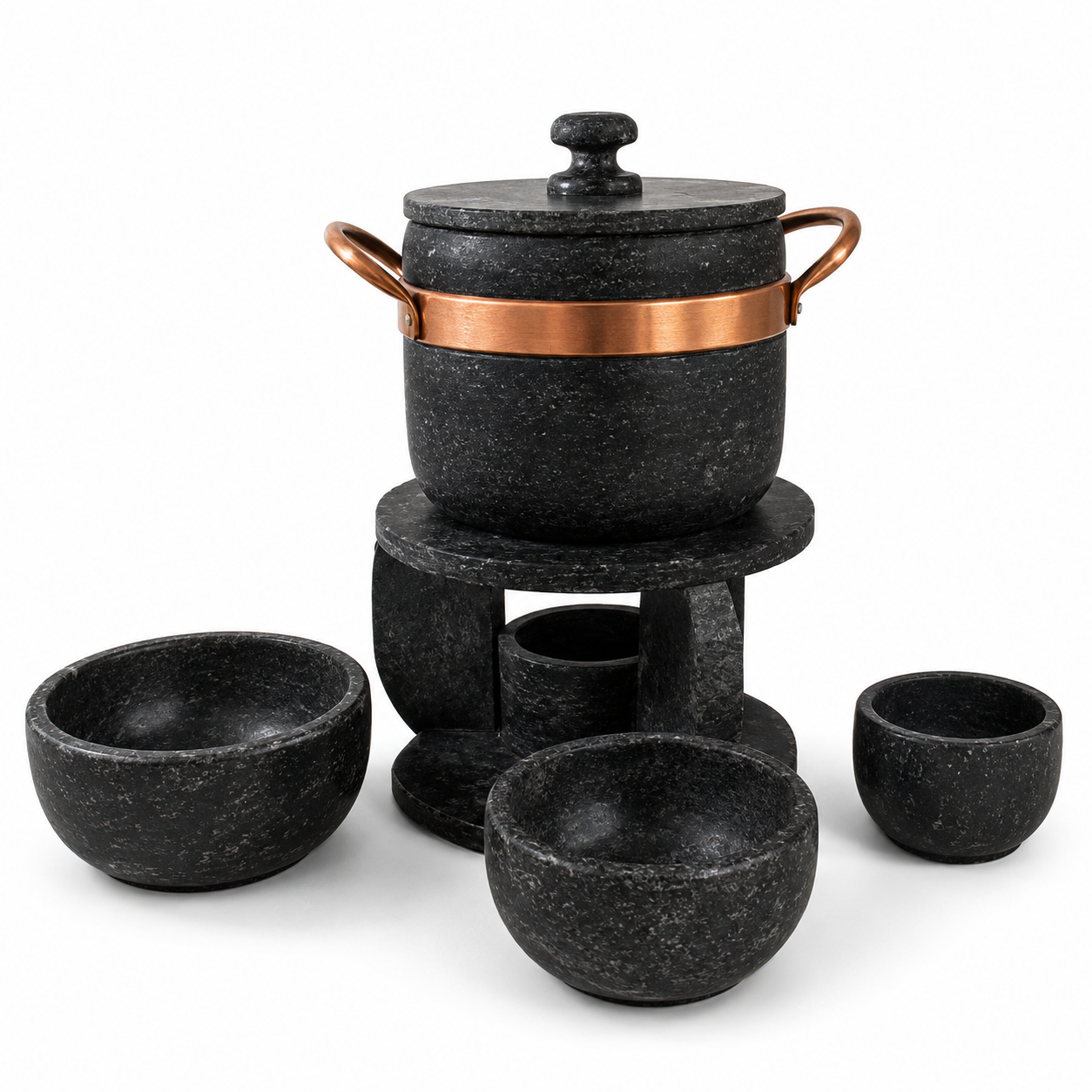 Kit de Fondue de Pedra-Sabão – Queijo ou Chocolate + Molheiras