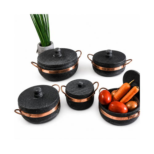 Conjunto de 5 Panelas de Pedra-Sabão 0,8L | 1L | 1,5L | 2L + Brinde