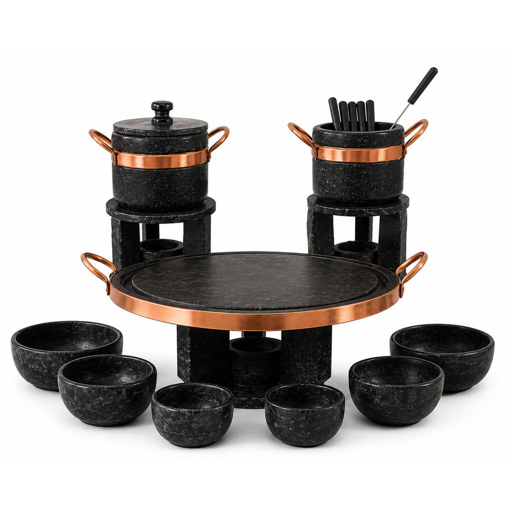 Conjunto Completo de Fondue de Pedra-Sabão (Grelha 32 cm)