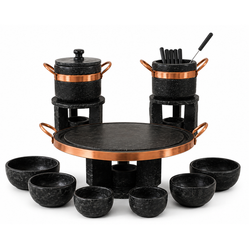 Conjunto Completo de Fondue de Pedra-Sabão (Grelha 32 cm)