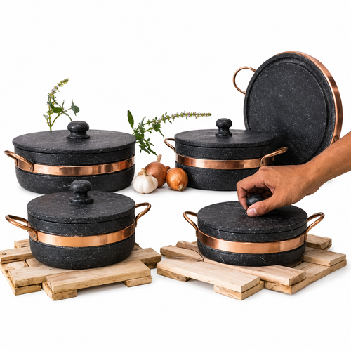 Conjunto de 4 Panelas de Pedra e 1 Grelha 1L | 1,5L | 2L | 3L + Brinde