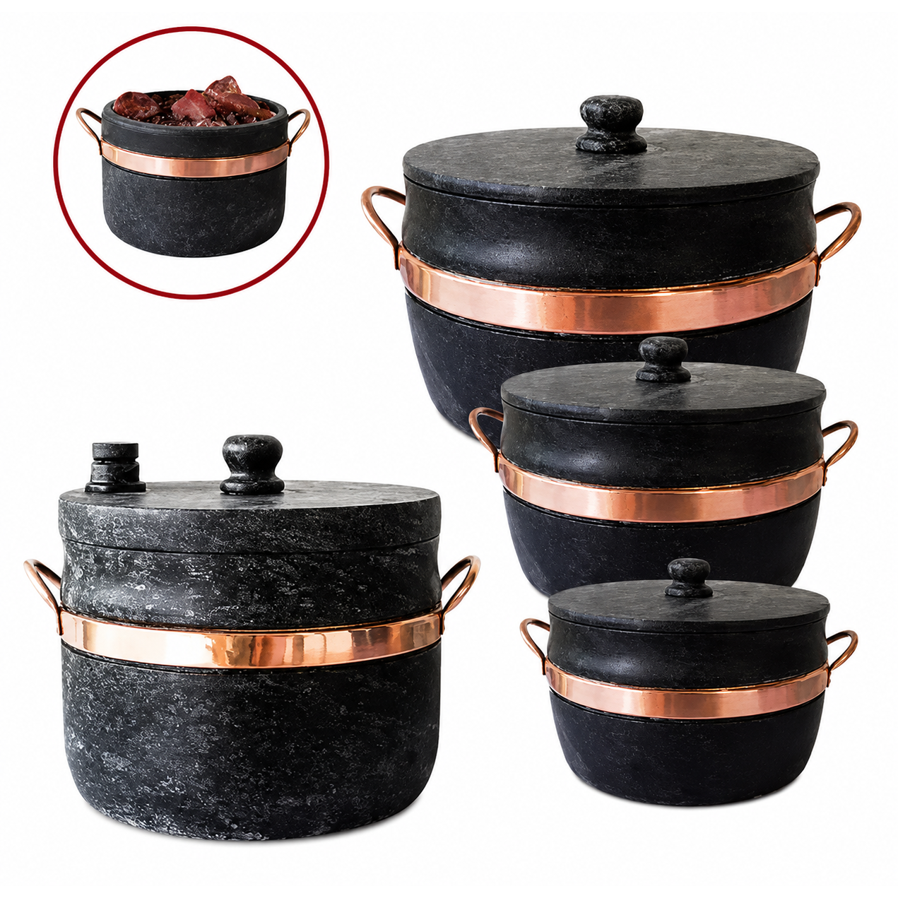 Conjunto de 3 Panelas de Pedra + Panela de Pressão - 4 litros